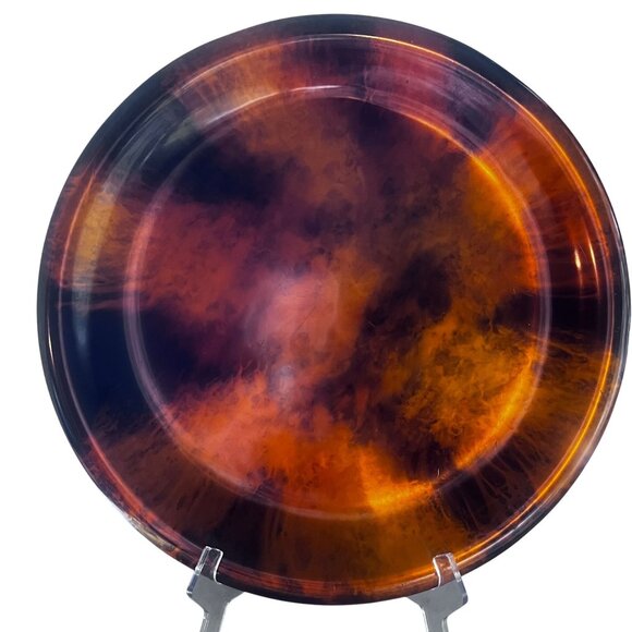 Vtg Marbled Serving Tray Amber & Black Swirl TurtoiseShell Design 17" Diameter - Picture 1 of 5
